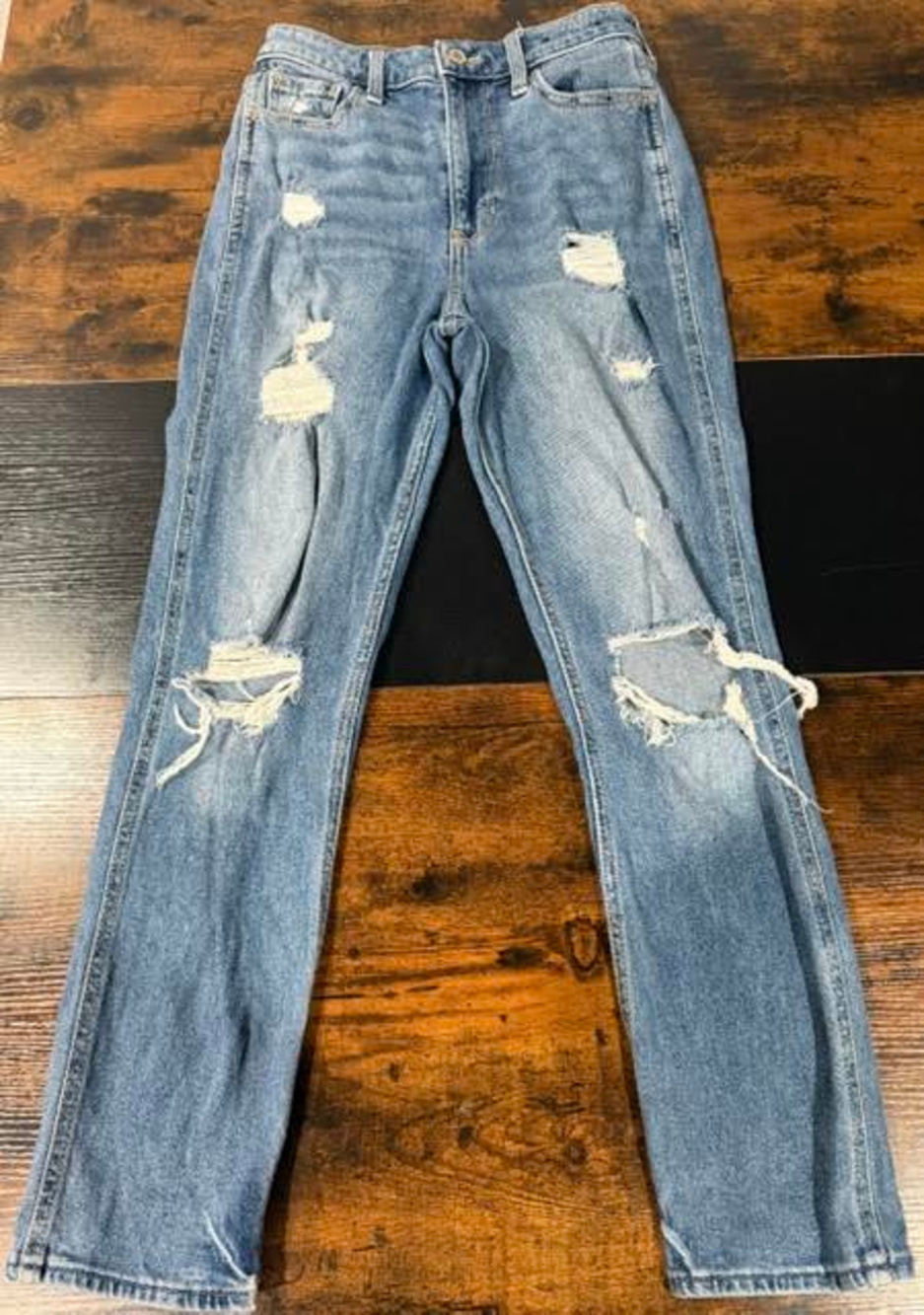 Hollister Ultra High Rise Mom Jeans Distressed Blue W25 L27 1R
